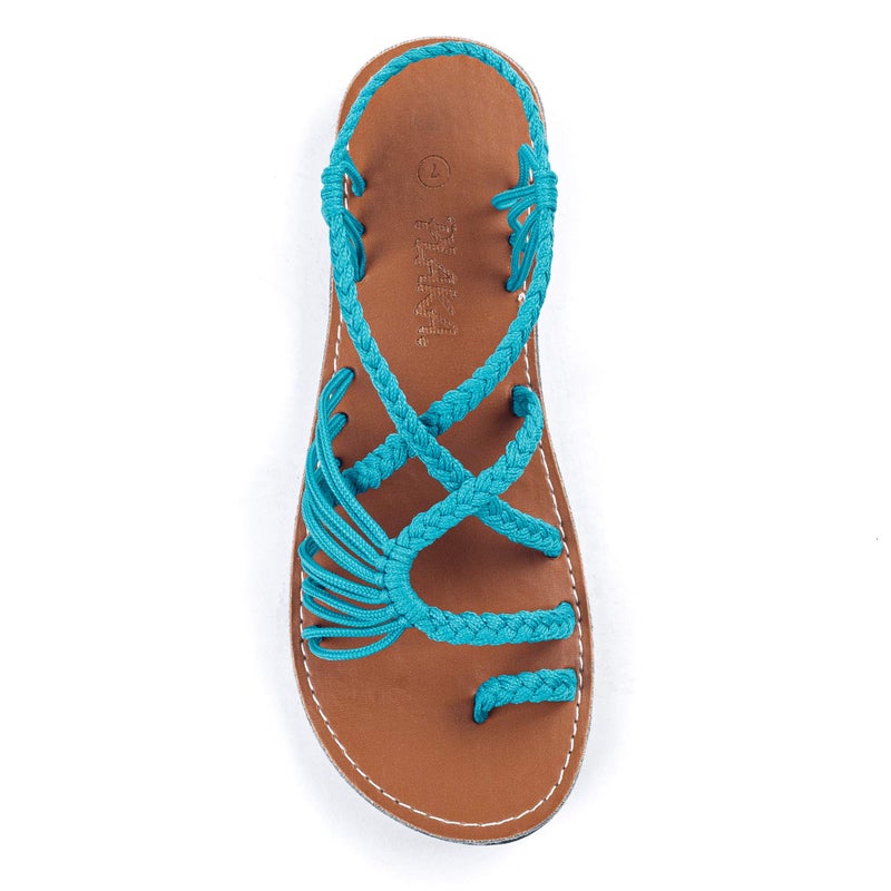 Plaka Palm Leaf Flat Summer Sandals for Women | Perfect for the Beach Walking & Dressy Occasions | Teal | Size 8 - Image 1